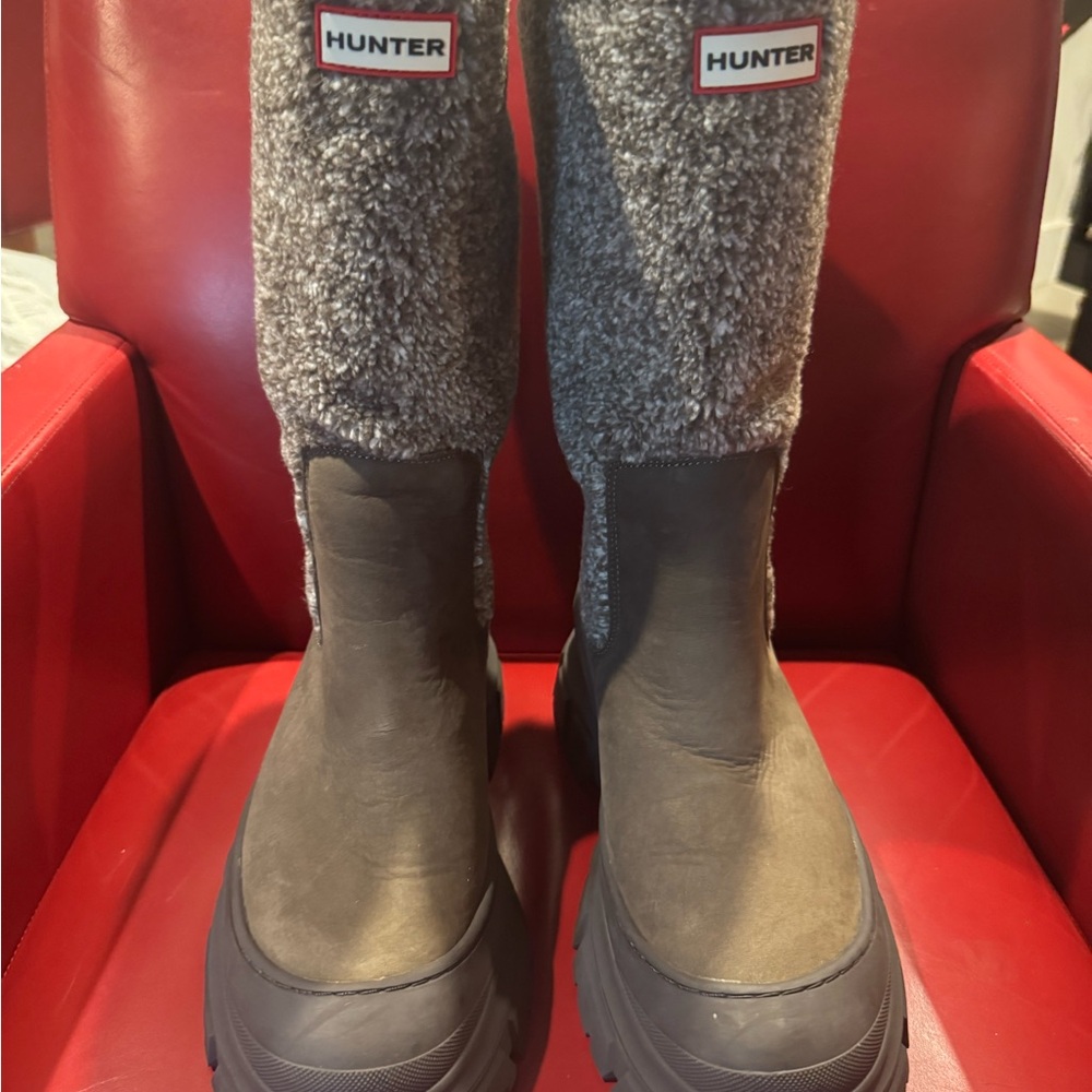 Hunter Charcoal and Black Fleece Boots